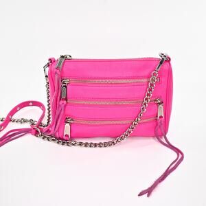Rebecca Minkoff Mini 5 Zip Rocker‎ Pink Crossbody Bag Leather Silver Maximalist